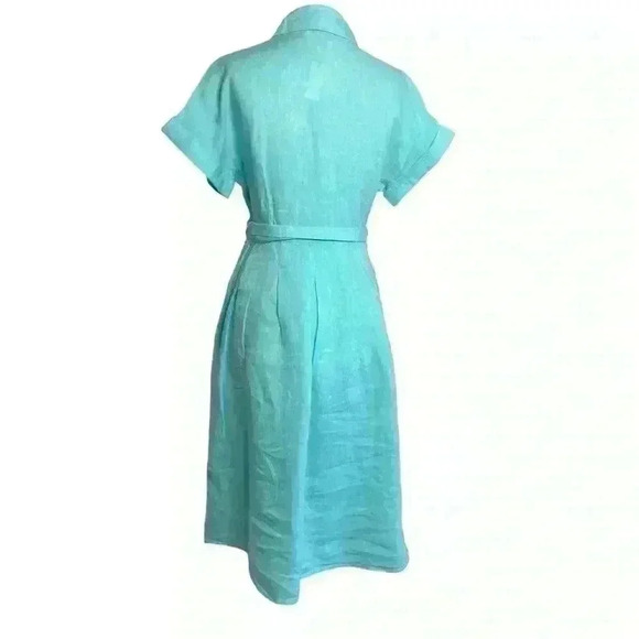 TALBOTS The Sutton Shirtdress Fit & Flare Cross Dye 100% Linen in Aqua Size 6 - Picture 10 of 12